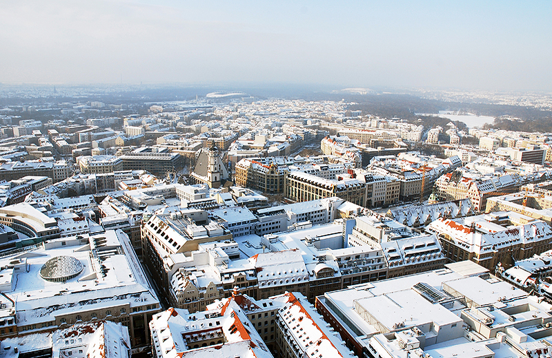 Leipzig verschneit Winter Blick